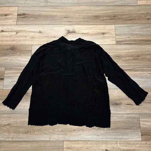Johnny Was Antik Lace Collared Blouse SZ Small Long Sleeve Embroidered Black - Picture 12 of 14